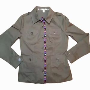 Anthropologie button down jacket top button flap art deco detail, sz XS, EUC